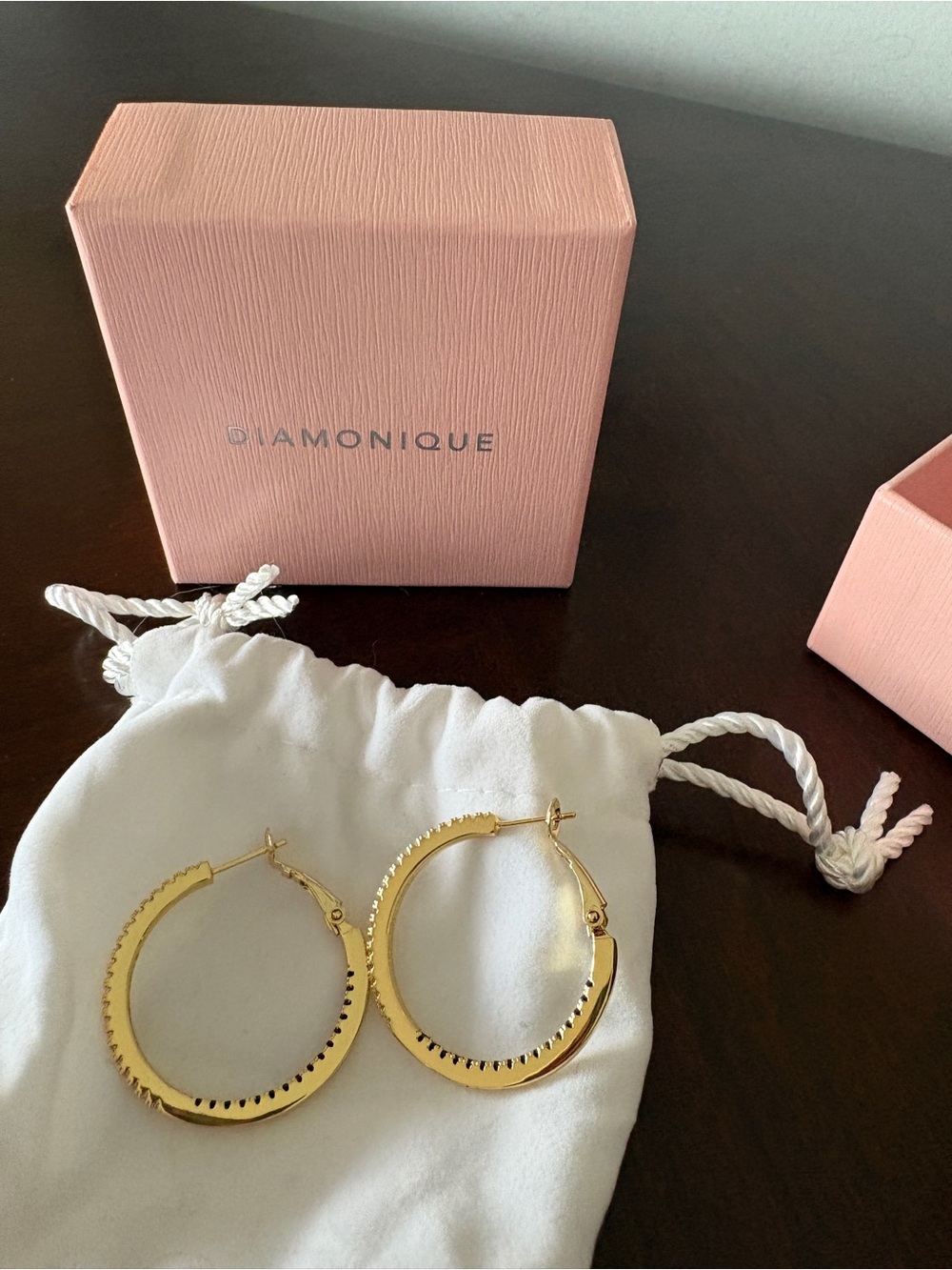 Diamonique Gold Hoop Earrings with Scalloped Edge
